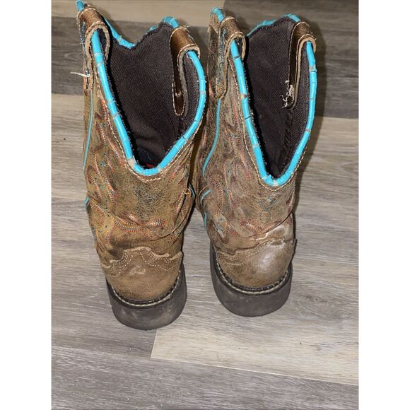 Womens 9 B Justin Cowboy Boots Gypsy L2900 Brown Turquoise Leather Cowgirl - Picture 3 of 9